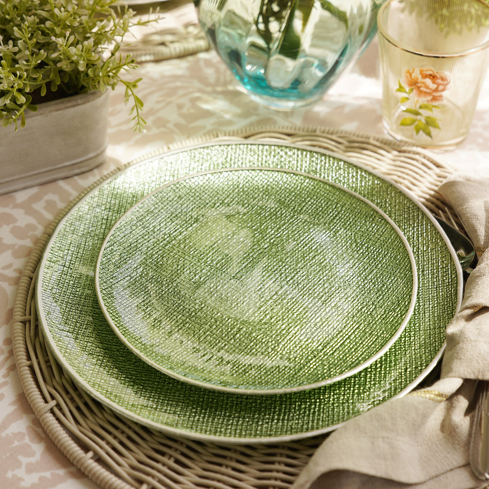 Set of 2 Green Fabric Textured Dessert Plates