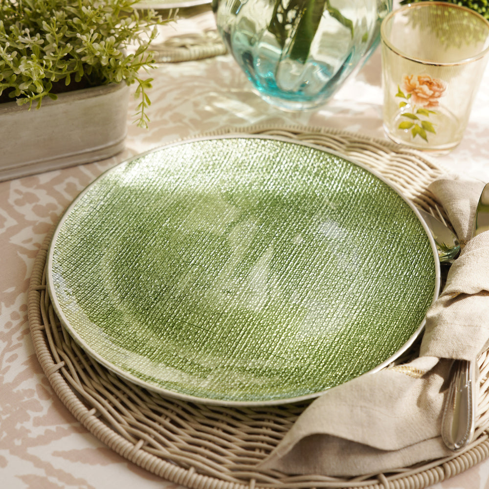 Set of 2 Green Fabric Textured Dinner Plates