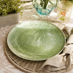 Set of 2 Green Fabric Textured Dinner Plates
