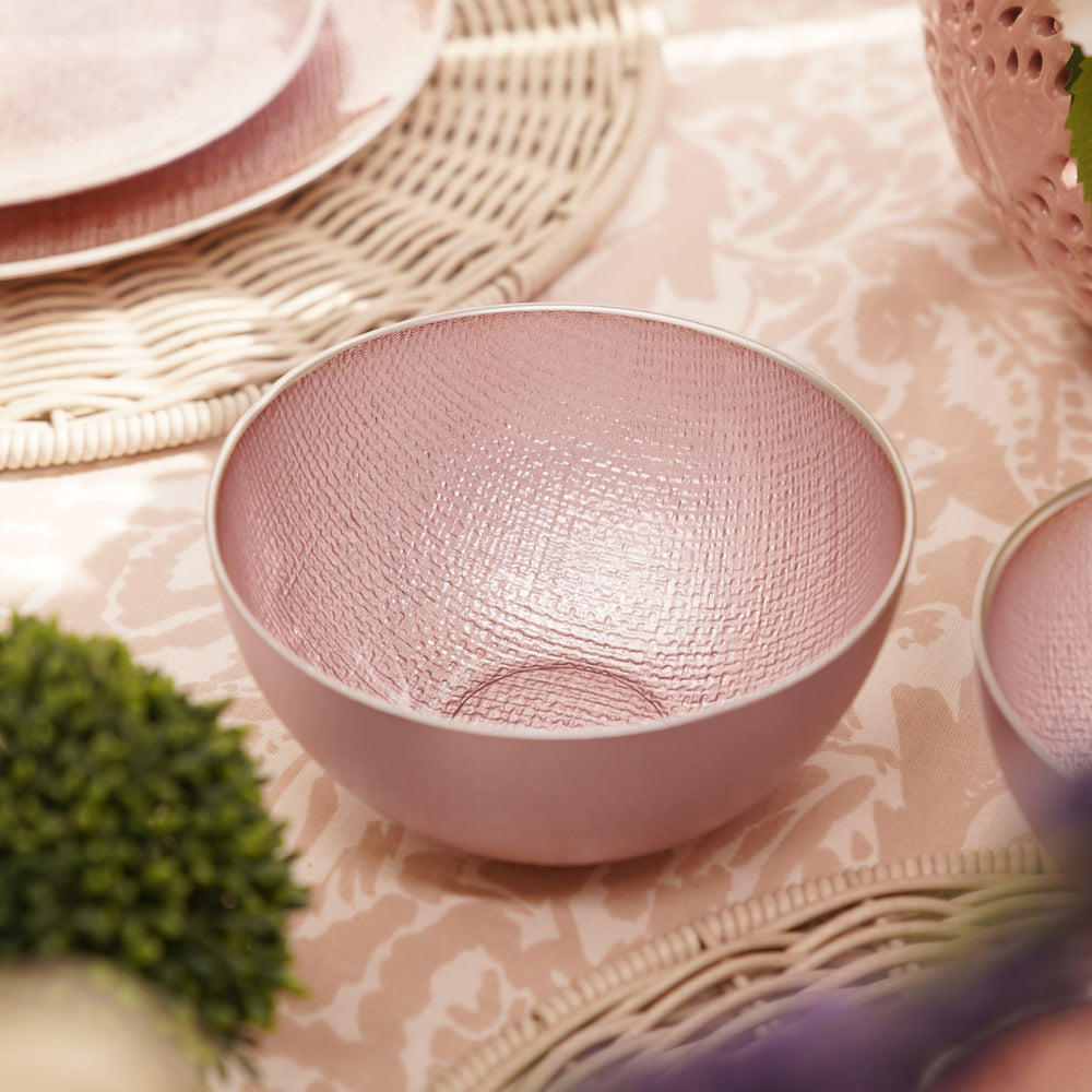 Set of 2 Pink Fabric Textured Serving Bowls