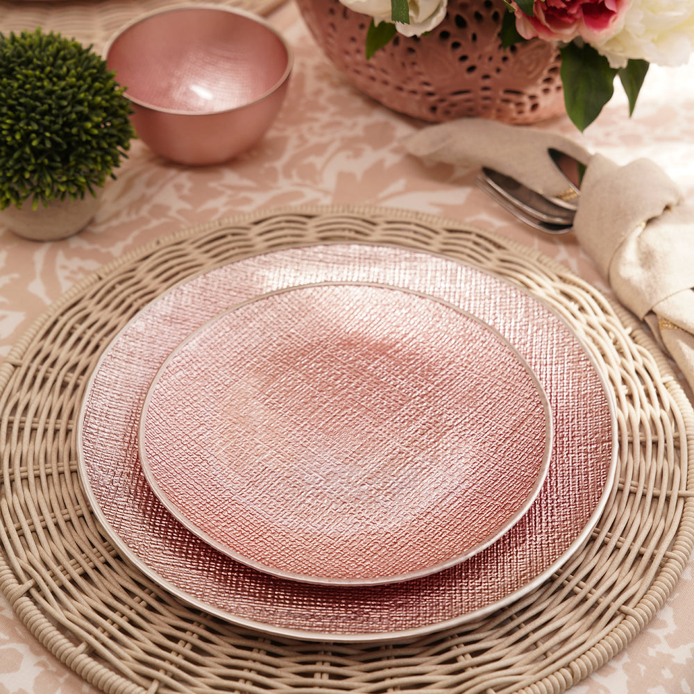 Set of 2 Pink Fabric Textured Dessert Plates