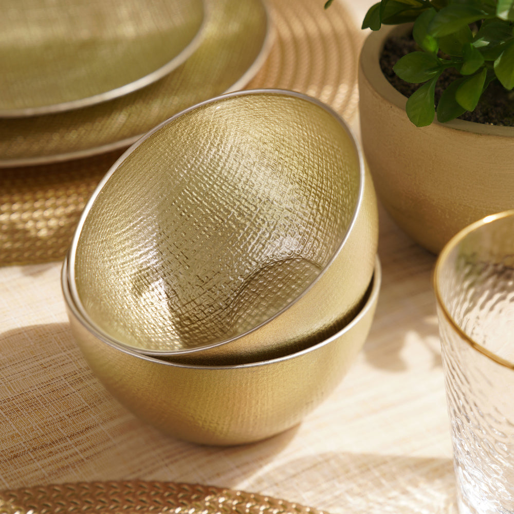 Set of 2 Beige Fabric Textured Small Bowls