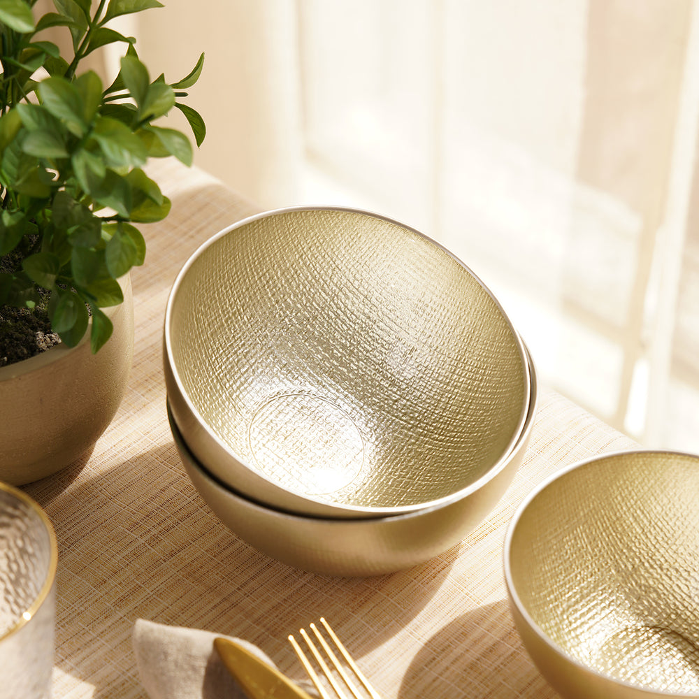 Set of 2 Beige Fabric Textured Serving Bowls