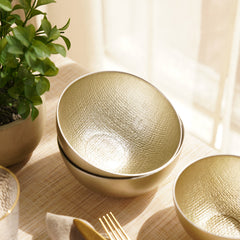 Set of 2 Beige Fabric Textured Serving Bowls