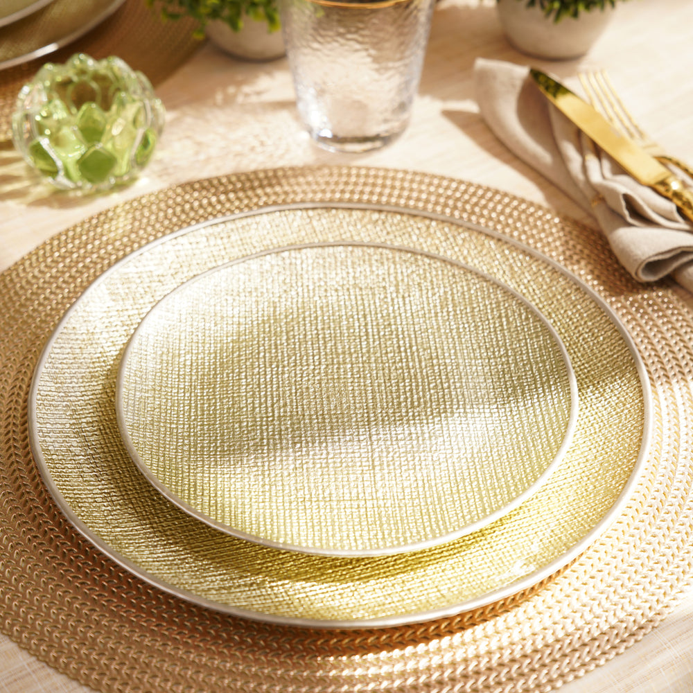 Set of 2 Beige Fabric Textured Dessert Plates