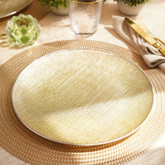 Set of 2 Beige Fabric Textured Dinner Plates