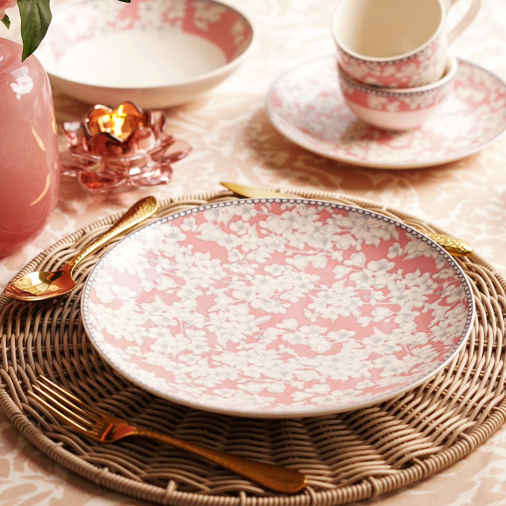 Pink Floral Print Ceramic Dinner Plates
