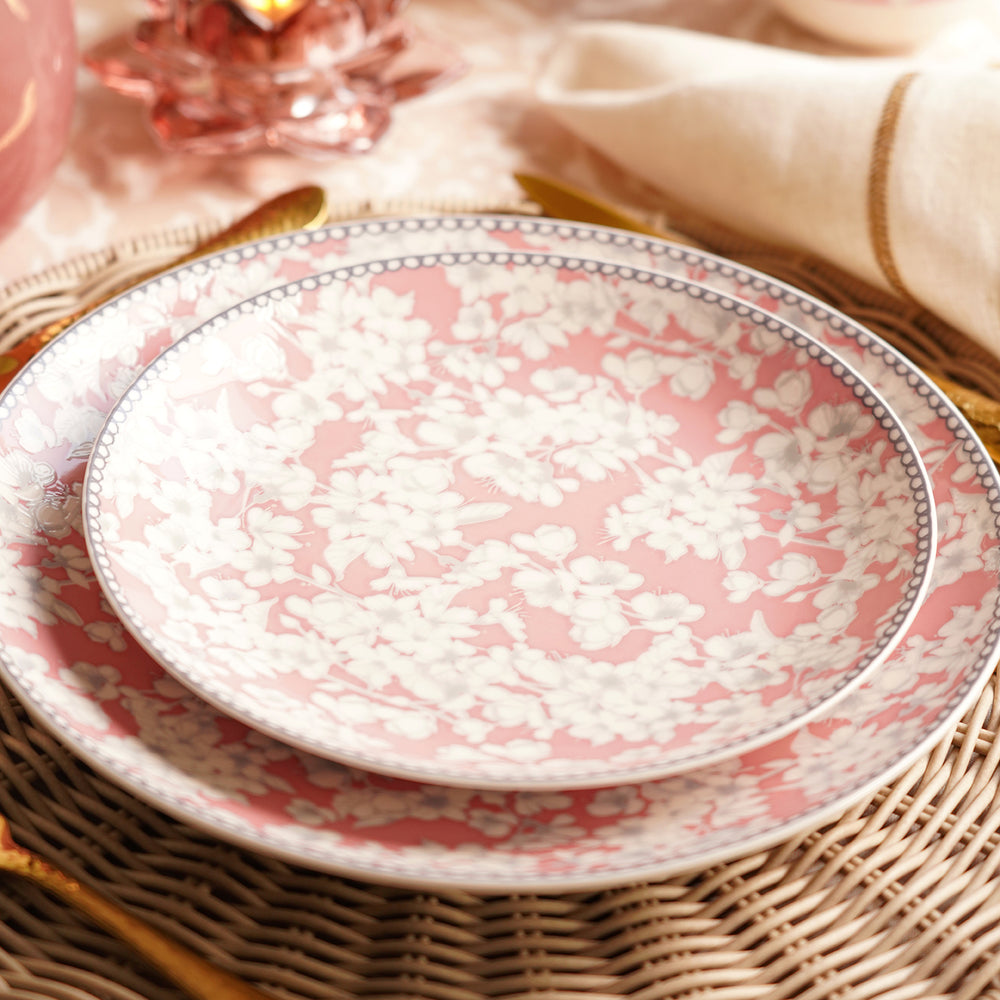 Pink Floral Print Ceramic Dessert Plates