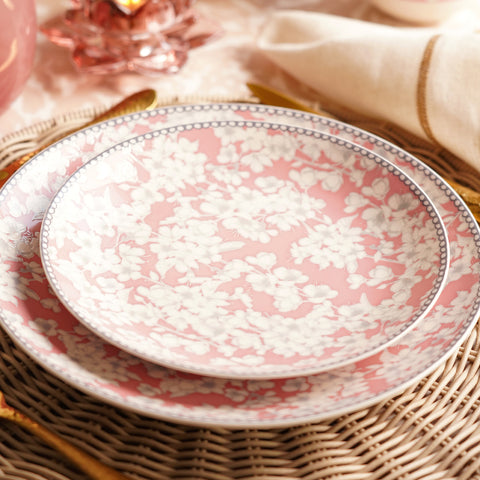 Pink Floral Print Ceramic Dessert Plates