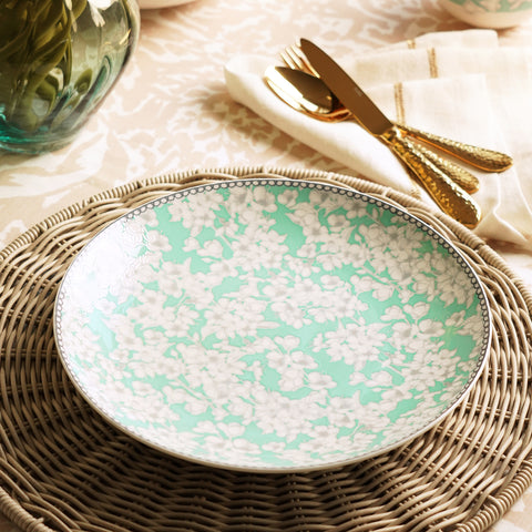 Green Floral Print Ceramic Dinner Plates
