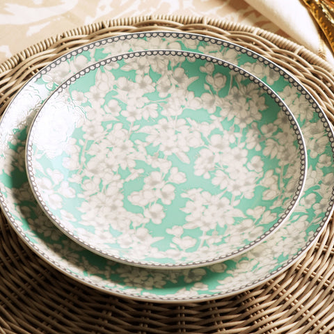 Green Floral Print Ceramic Dessert Plate