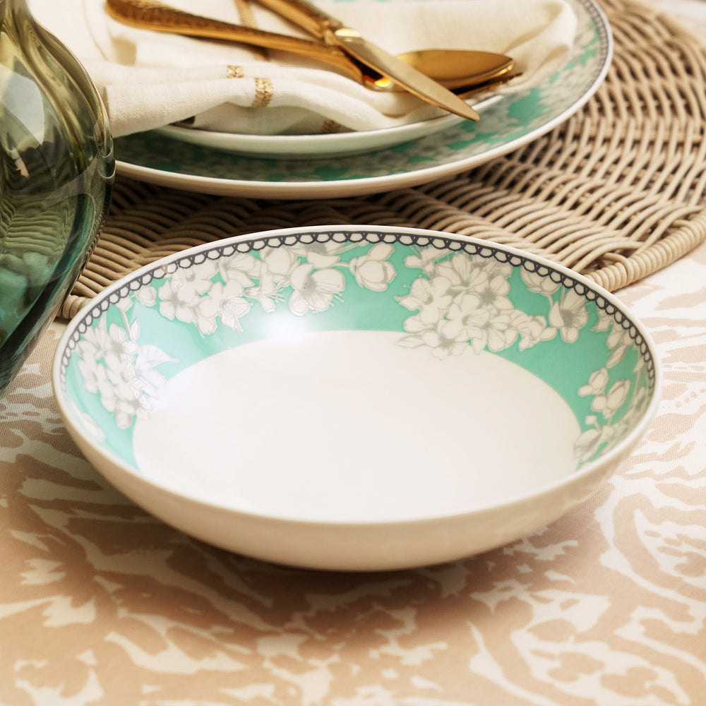 Green Floral Print Ceramic Serving Bowl