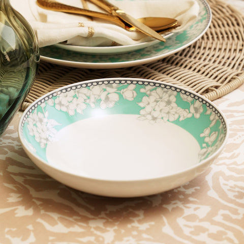 Green Floral Print Ceramic Serving Bowl