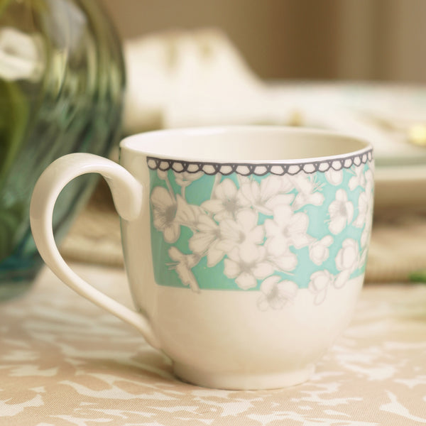 Green Floral Print Ceramic Coffee Mug