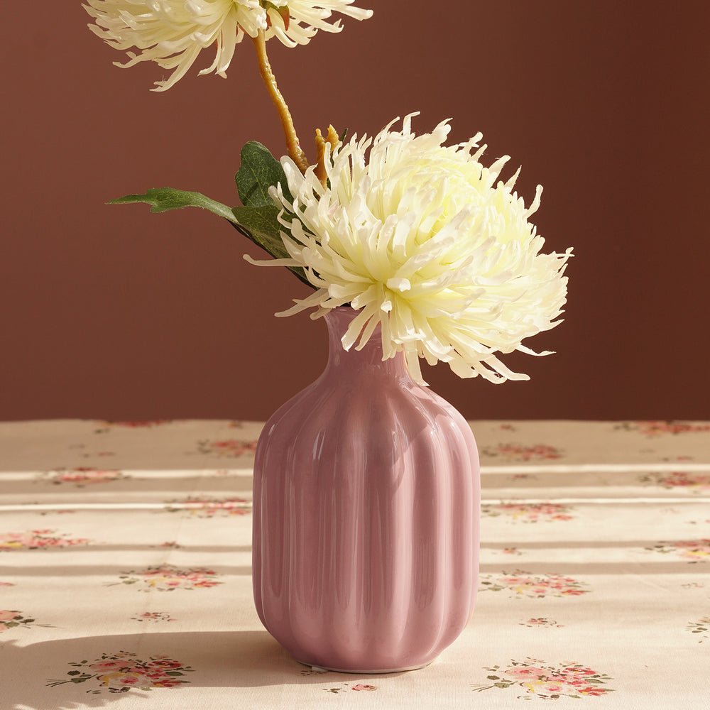 Pink Ribbed Ceramic Vase - Small