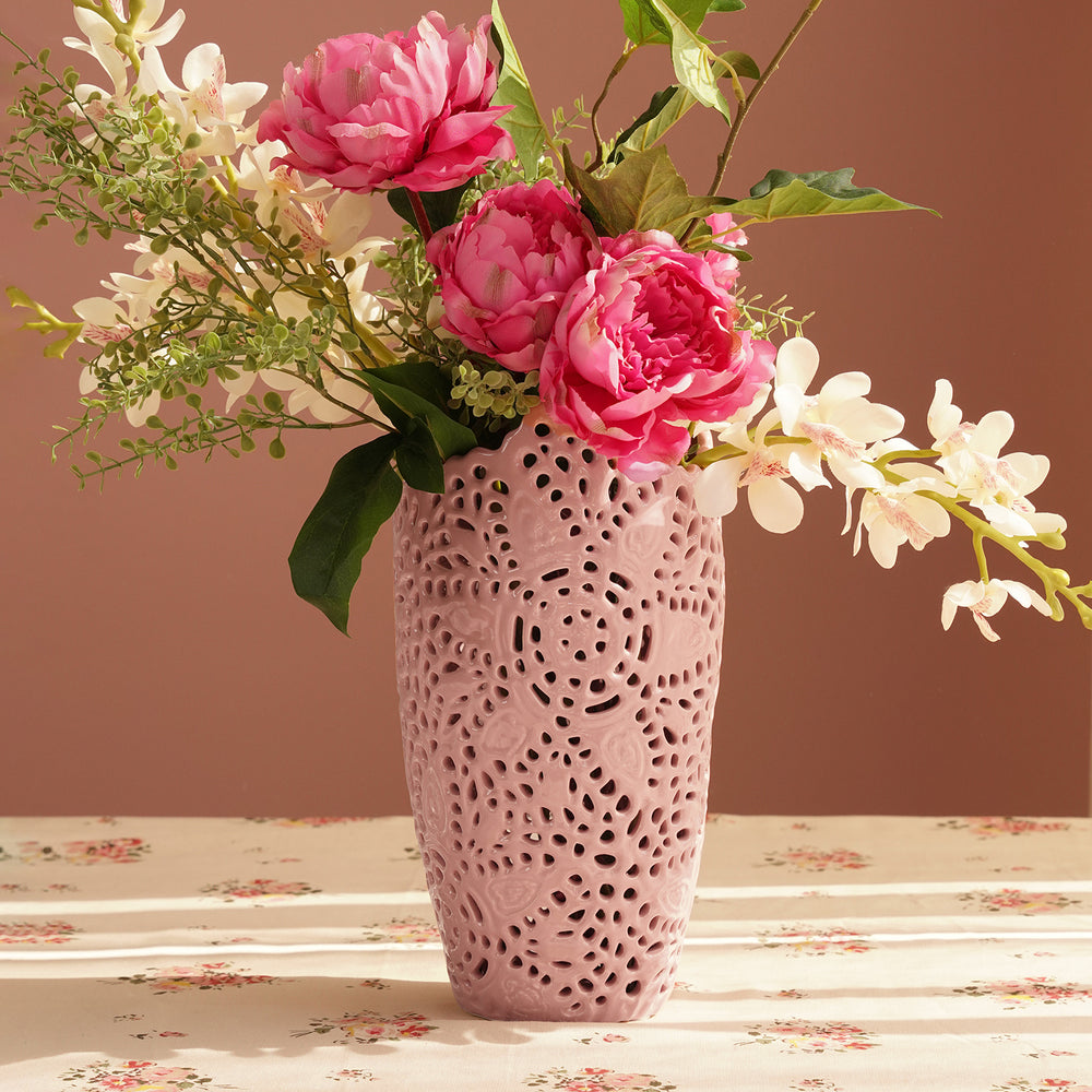 Pink Lattice Ceramic Vase - Large