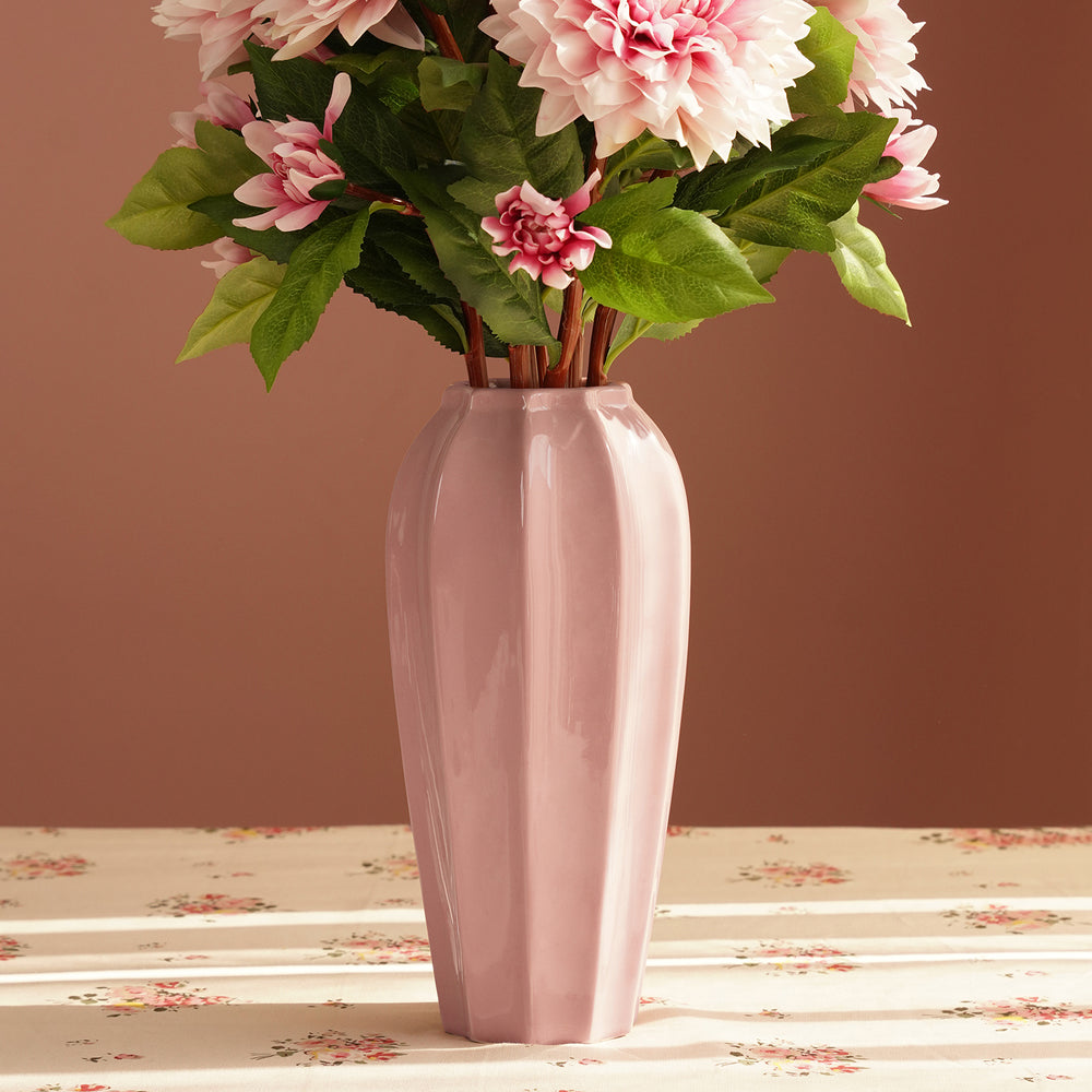 Pink Ribbed Ceramic Vase - Large
