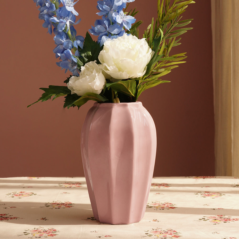 Pink Ribbed Ceramic Vase - Small
