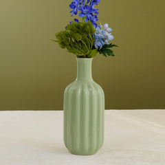 Green Ribbed Ceramic Vase - Large