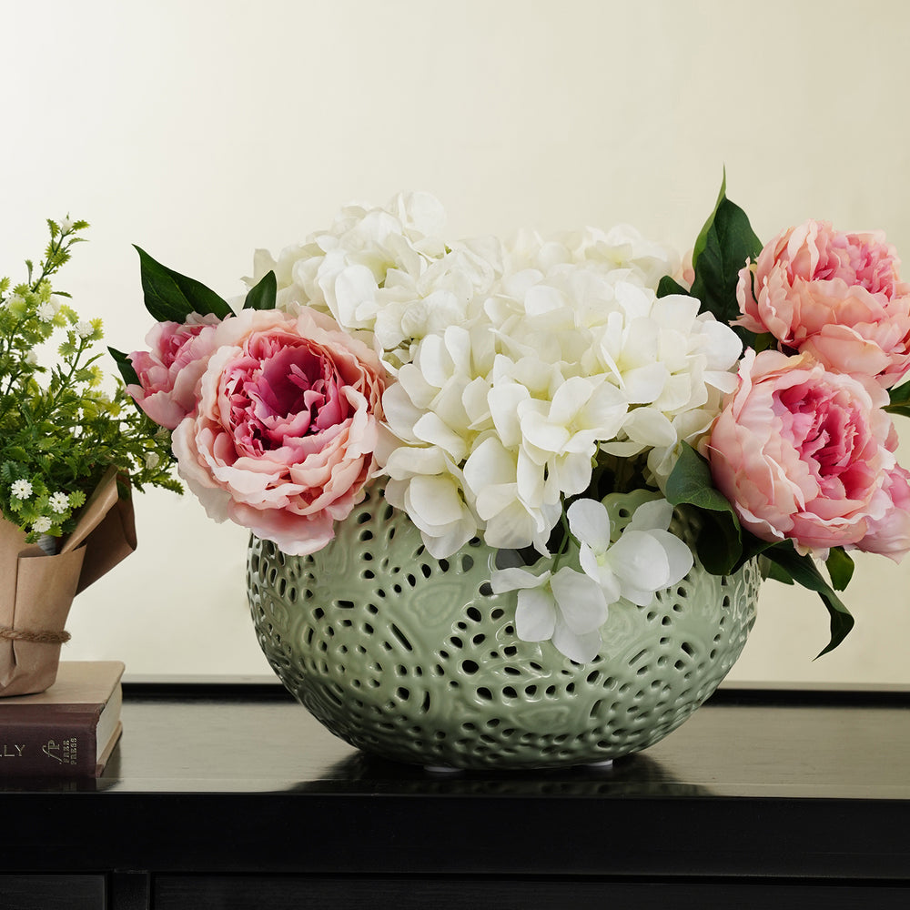 Green Round Lattice Ceramic Vase - Small