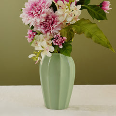 Green Ribbed Ceramic Vase - Small