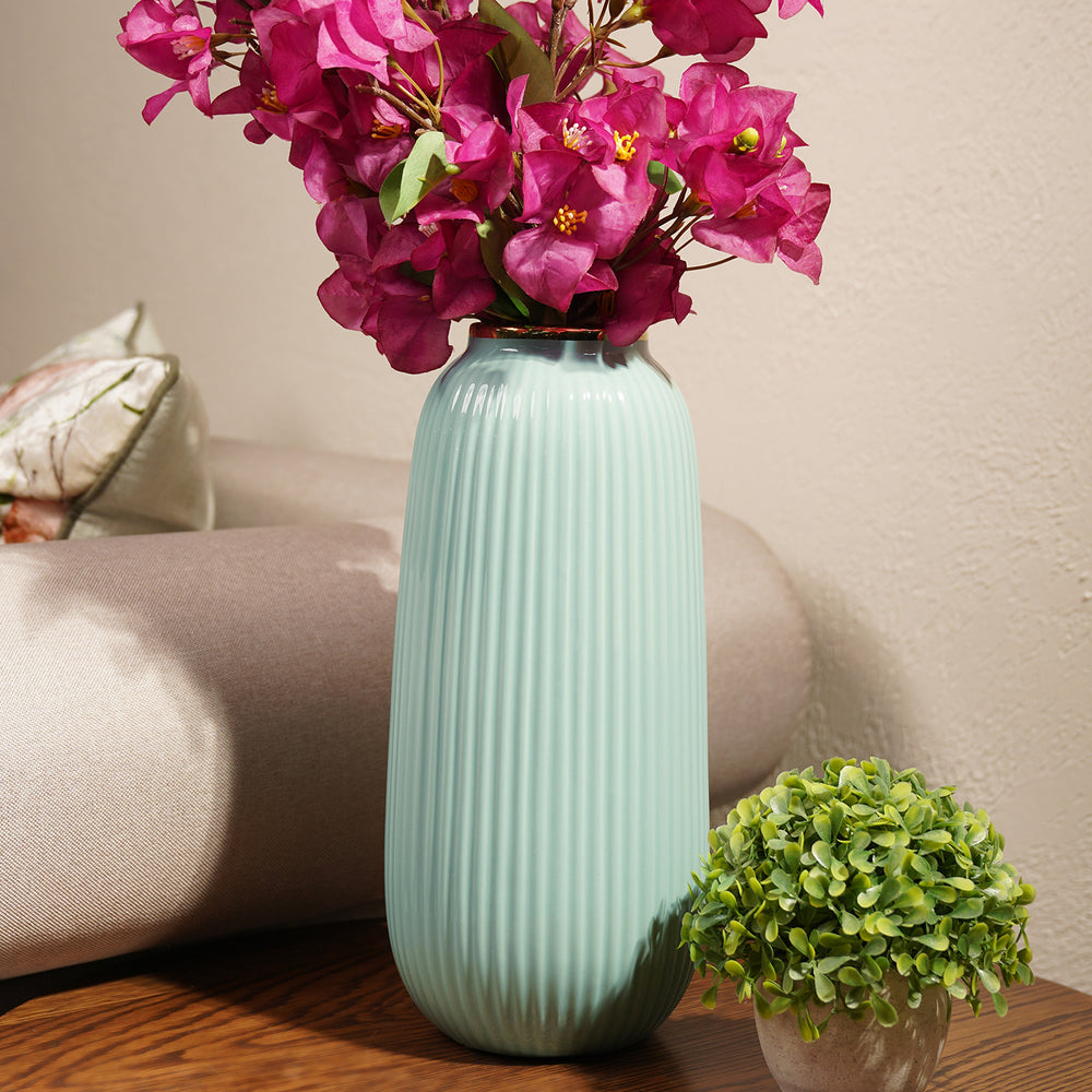 Light Blue Ribbed Ceramic Vase - Small