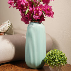 Light Blue Ribbed Ceramic Vase - Small