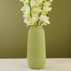 Light Green Ribbed Ceramic Vase - Large