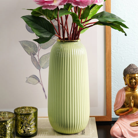 Light Green Ribbed Ceramic Vase - Small