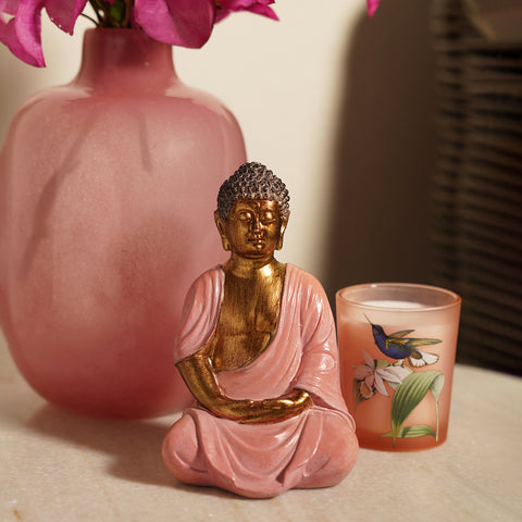 Pink Antique Polyresin Sitting Buddha Figurine - Small
