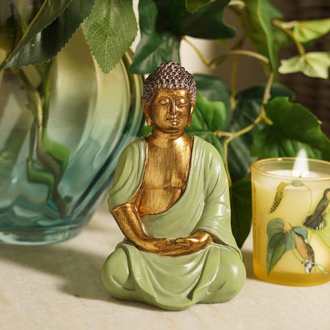 Green Antique Gold Polyresin Sitting Buddha - Small