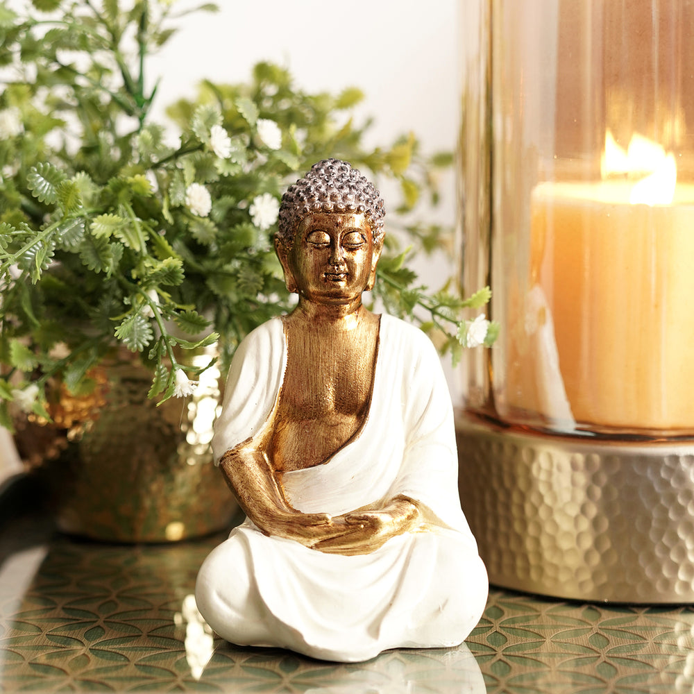 Ivory Antique Finish Polyresin Buddha Sculpture - Small