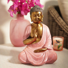 Pink Antique Gold Polyresin Sitting Buddha - Medium