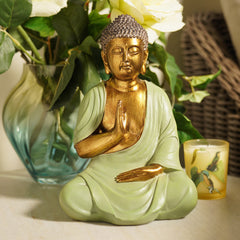 Green Antique Gold Polyresin Sitting Buddha - Medium
