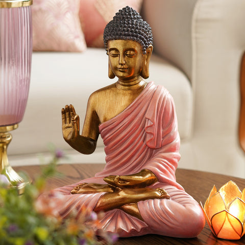 Pink Antique Finish Polyresin Sitting Buddha - Large