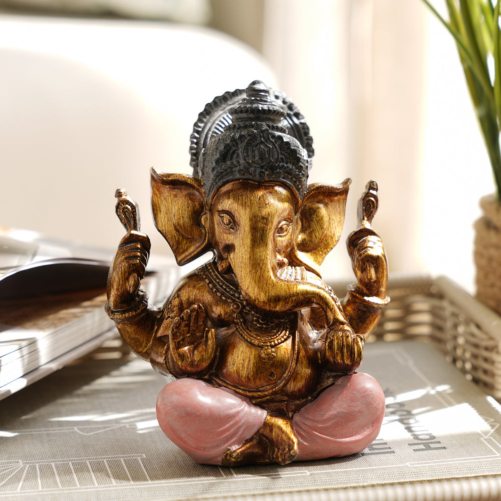 Pink Antique Finish Polyresin Ganesha Figurine - Small