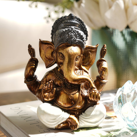 Ivory Antique Finish Polyresin Ganesha Figurine - Small