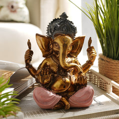 Pink Antique Finish Polyresin Ganesha Figurine - Medium