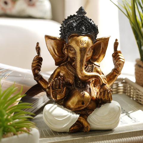 Ivory Antique Finish Polyresin Ganesha Figurine - Medium