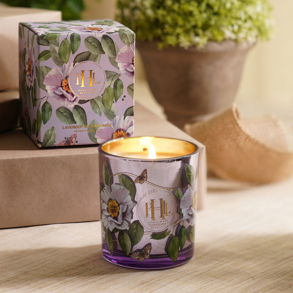 Light Purple Lavender and Chamomile Wax Filled Candle Jar