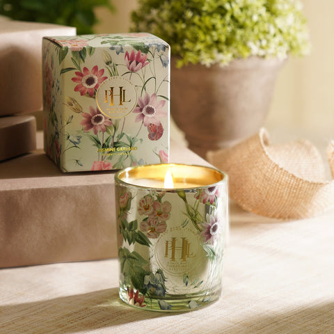 Green Jasmine Garland Wax Filled Candle Jar