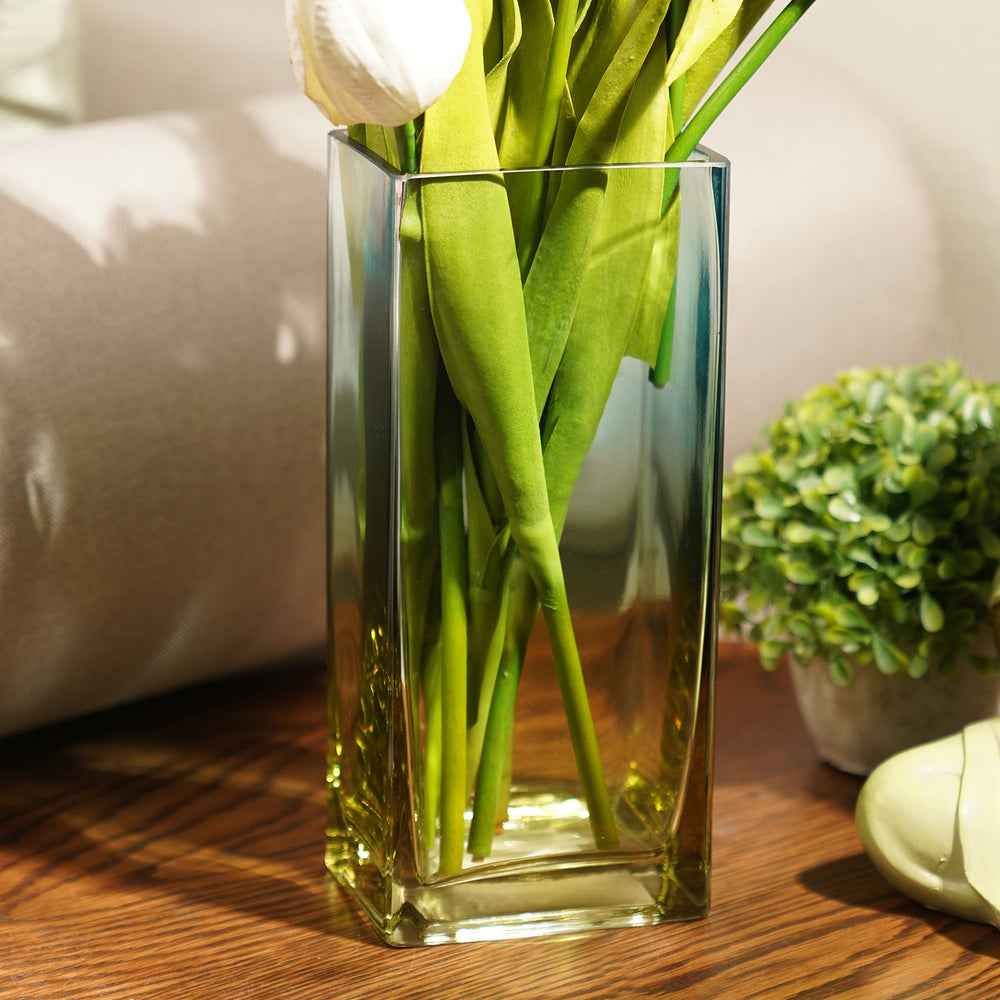 Blue and Yellow Ombre Rectangle Glass Vase - Large