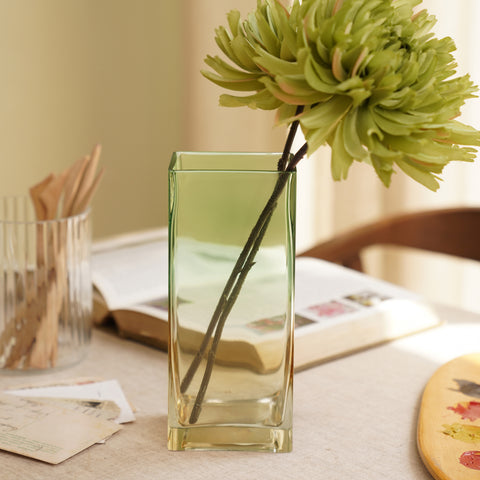 Green and Yellow Ombre Rectangular Glass Vase - Large