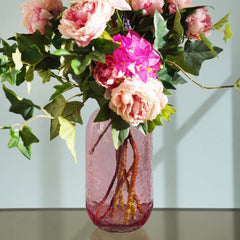 Pink Round Hammered Glass Vase with Gold Rim - Large