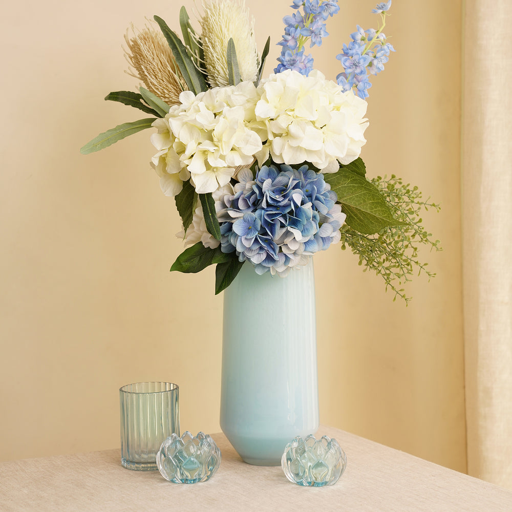 Blue Powder Finish Round Glass Vase - Large