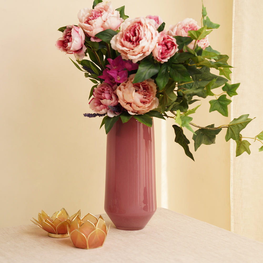 Pink Powder Finish Round Glass Vase - Large