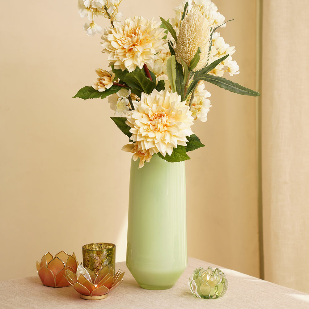 Light Green Powder Finish Round Glass Vase - Large