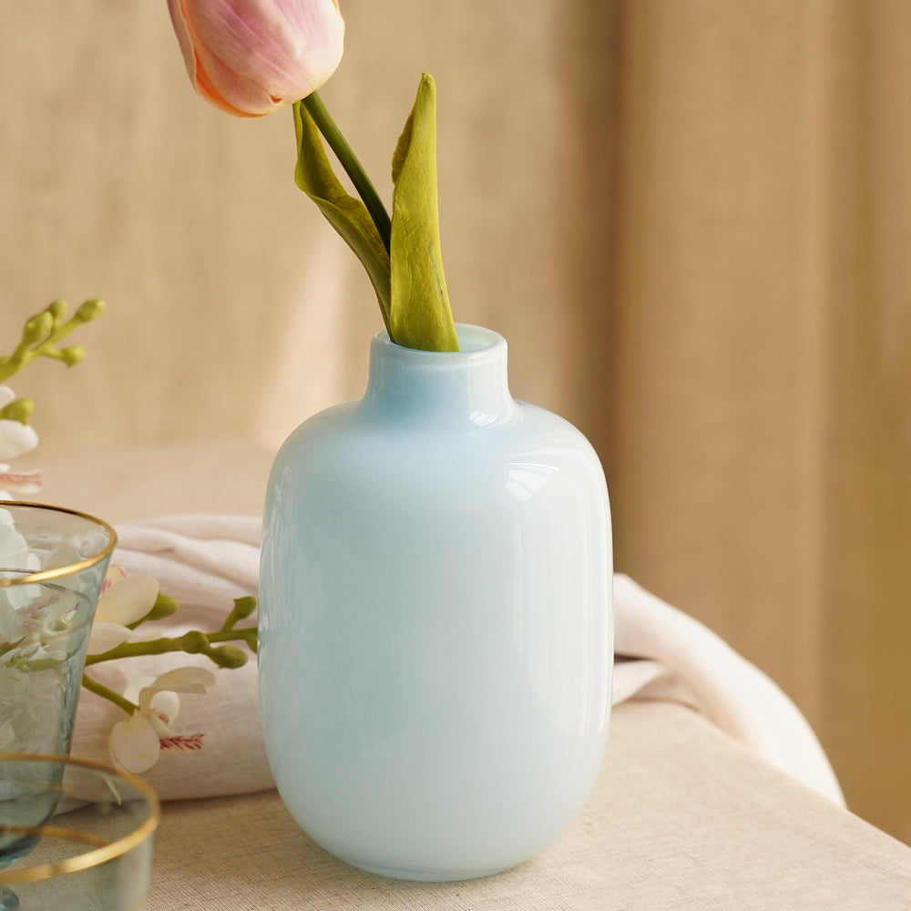 Light Blue Powder Finish Glass Vase - Small