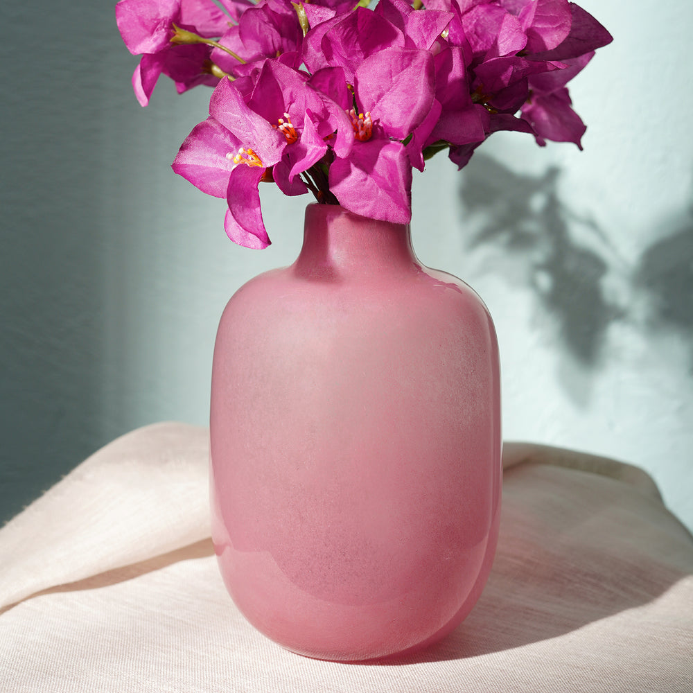 Pink Powder Finish Glass Vase - Small