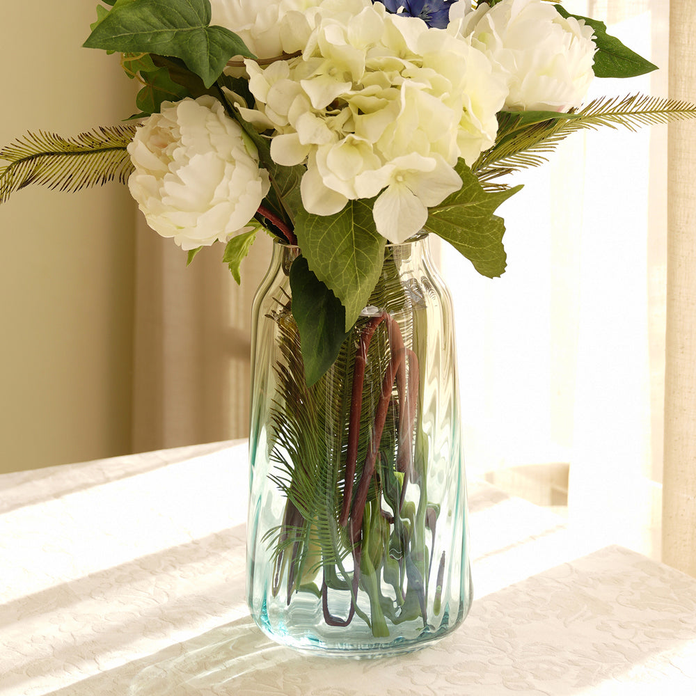Green And Blue Ombre Ribbed Glass Vase - Small